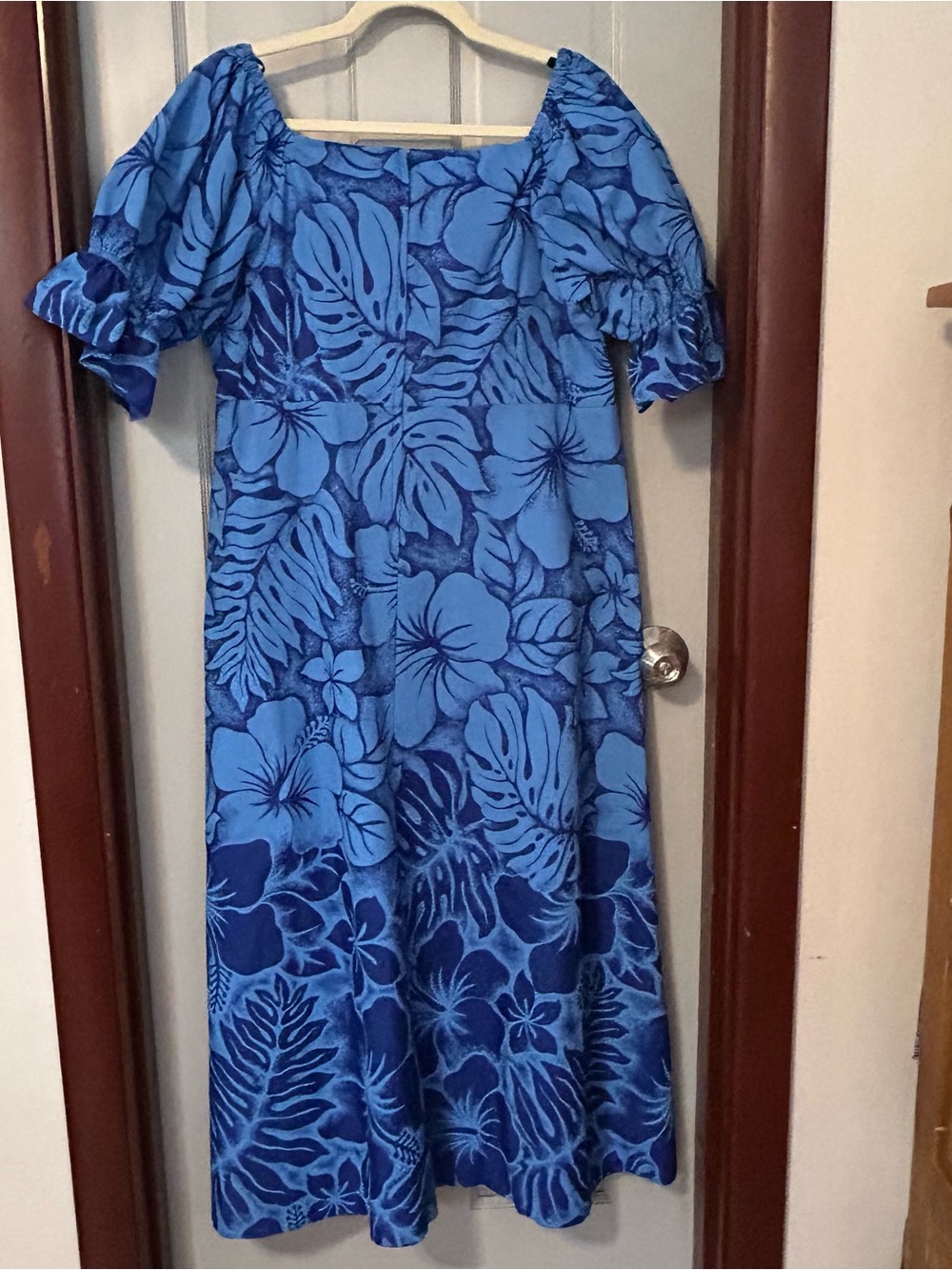 Hawaiian Dress Mumu by Smart Design Blue Tropical Floral Size XL Made in Hawaii - Picture 2 of 9